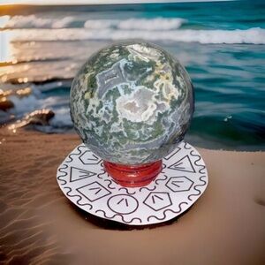 Natural Geode Aquatic Plant Water Grass Moss Agate Crystal Sphere Reiki